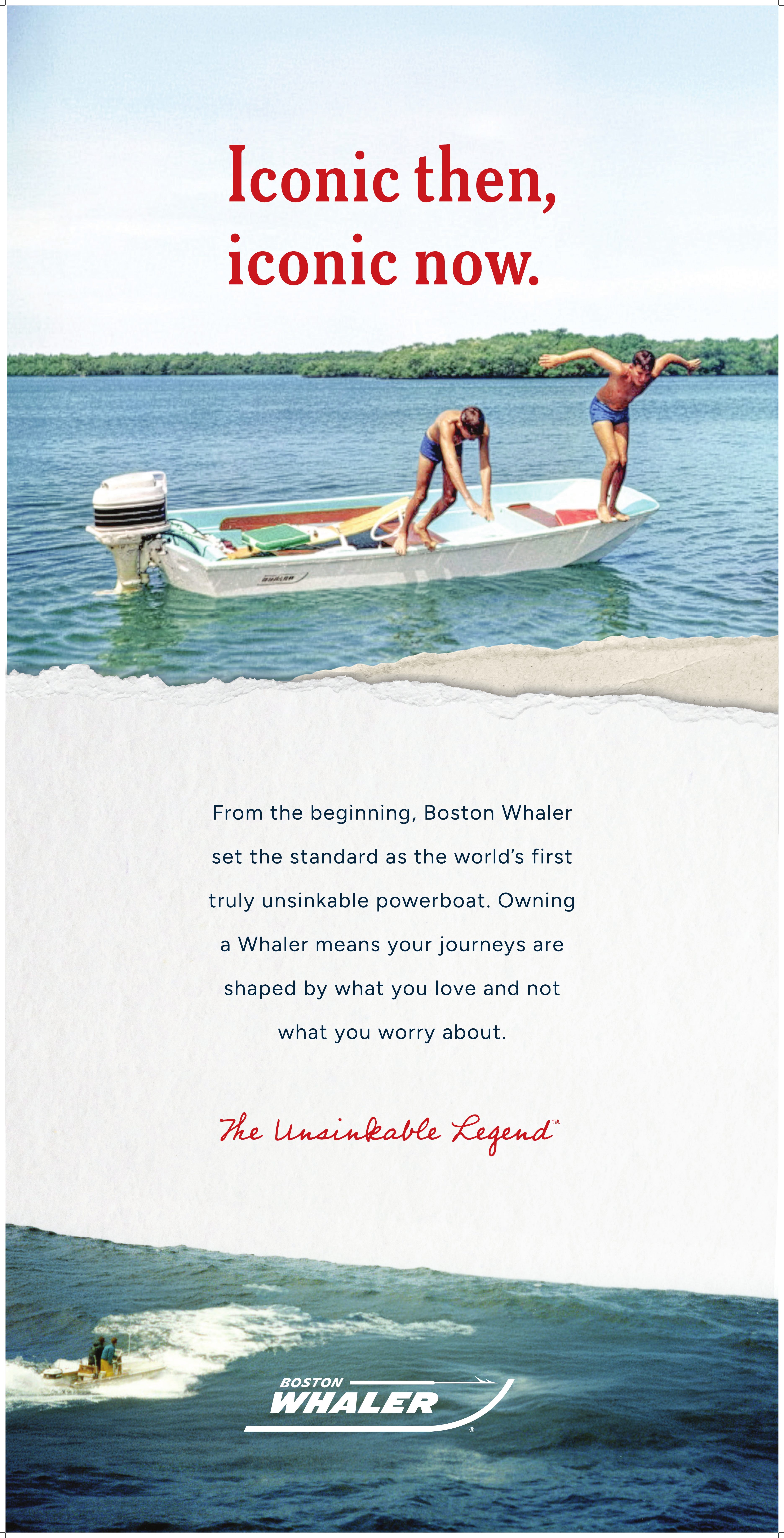 Boston Whaler MIBS legacy lightbox banner reading Iconic then, iconic now